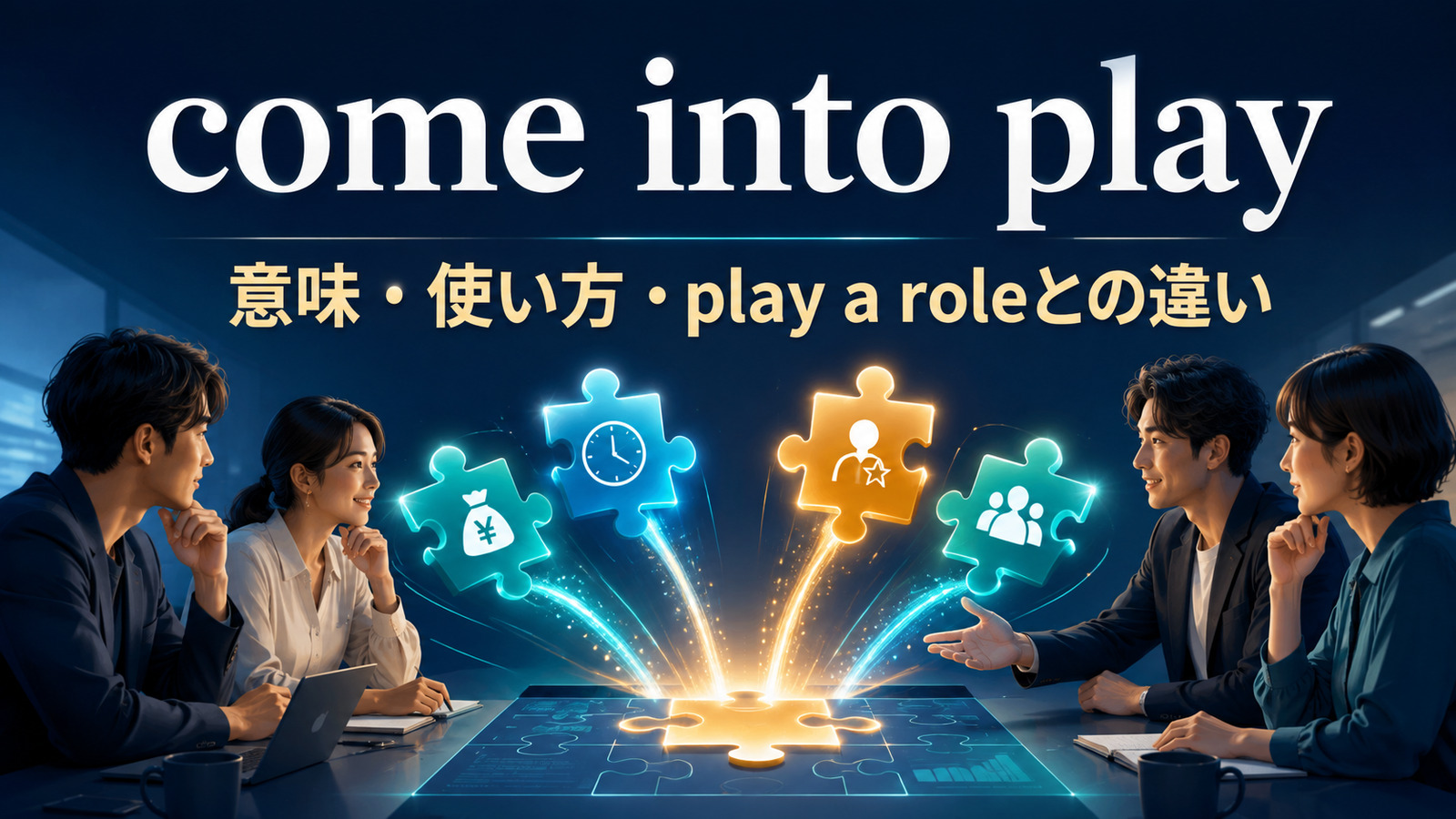 come into playの意味・使い方・play a roleとの違いを解説するアイキャッチ画像