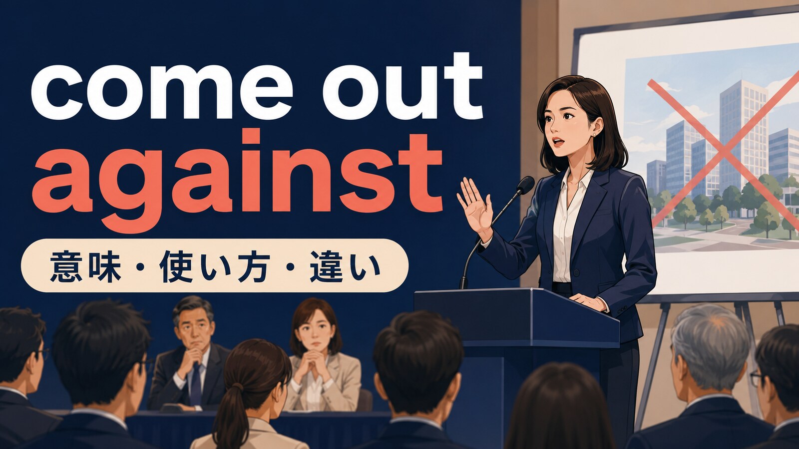 come out againstの意味は？「公に反対を表明する」の使い方とbe against・opposeとの違い