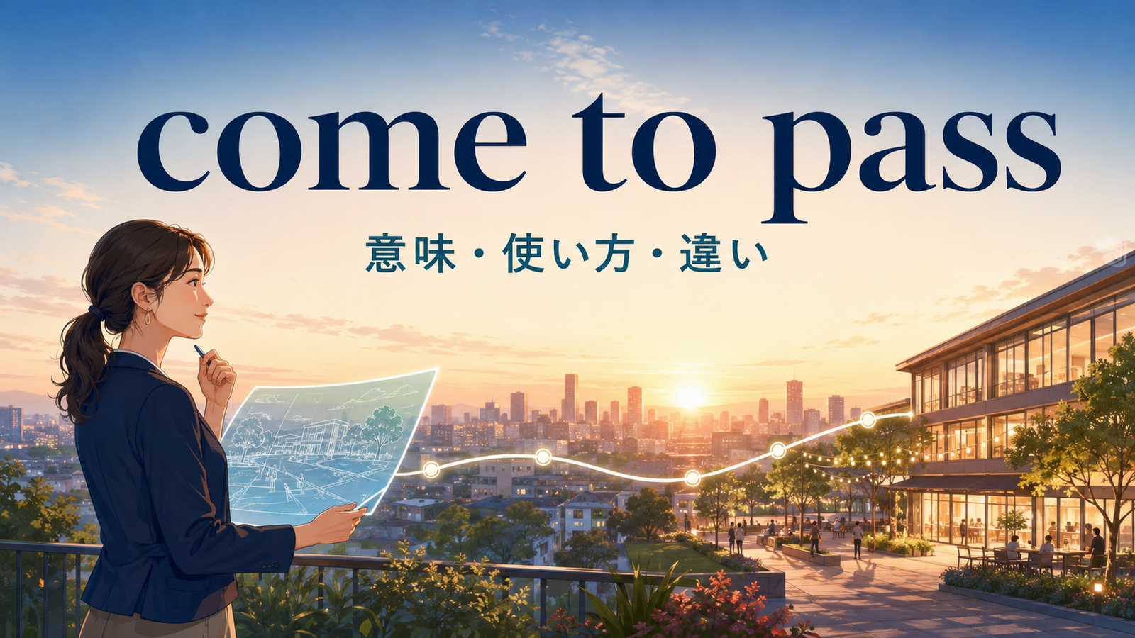 come to passの意味・使い方・happenやcome trueとの違いを示すアイキャッチ