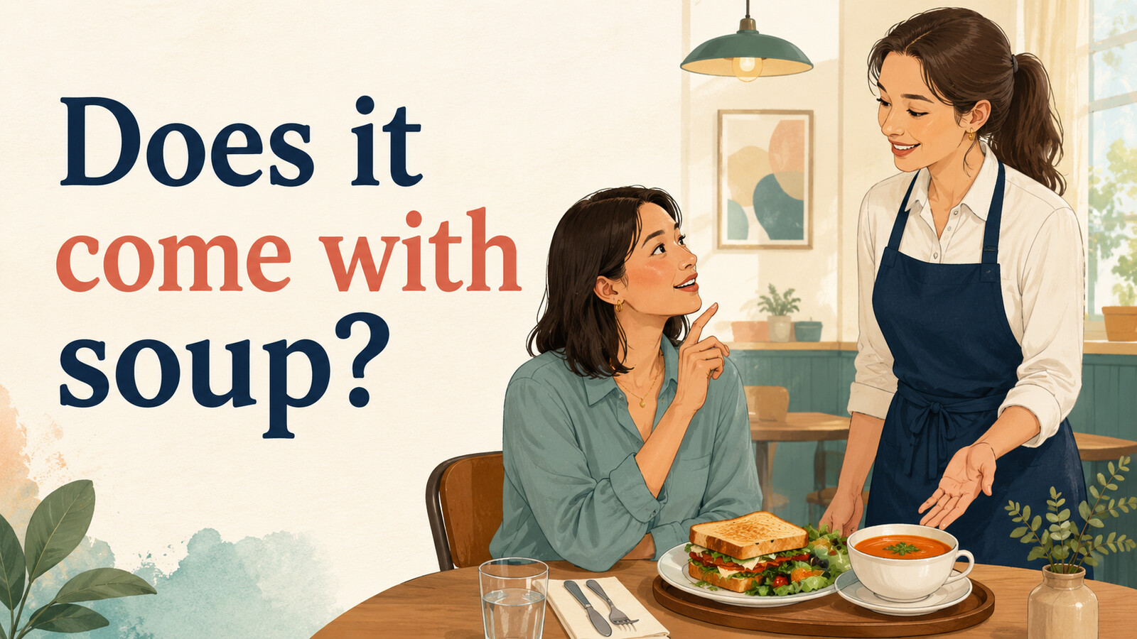come withの意味と使い方|Does it come with soup?