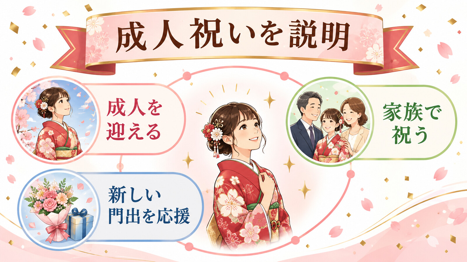 成人祝いの意味・流れ・英語での説明を示す図解