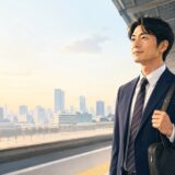 電車で通勤する会社員のイラスト