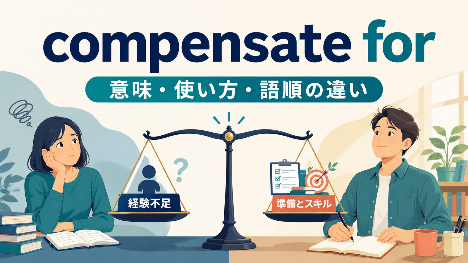compensate forの意味・使い方・語順の違い