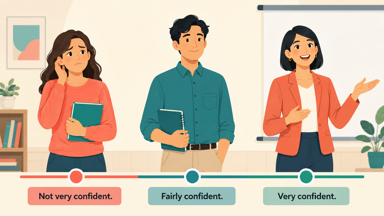 Not very confident・Fairly confident・Very confidentの自信度比較