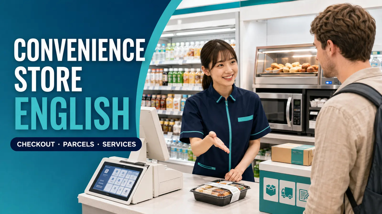 日本のコンビニで外国人客に英語対応するスタッフ