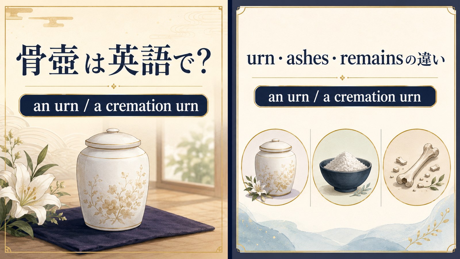 骨壺は英語で？an urn / a cremation urnを解説するアイキャッチ