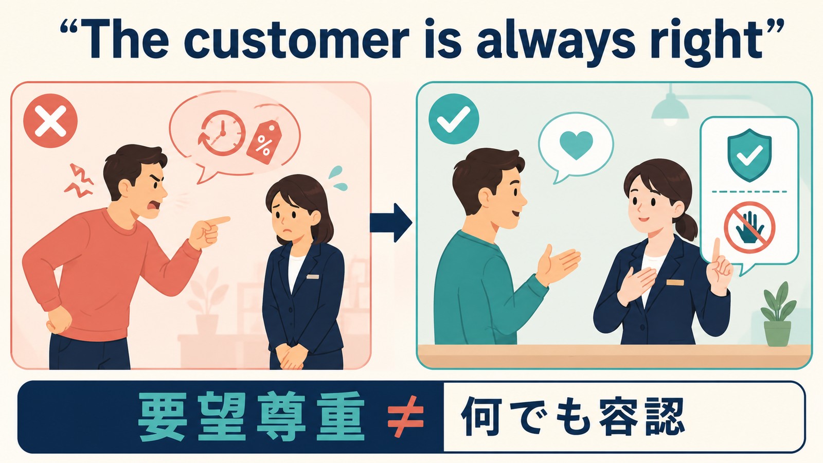 The customer is always right.のニュアンス解説イラスト