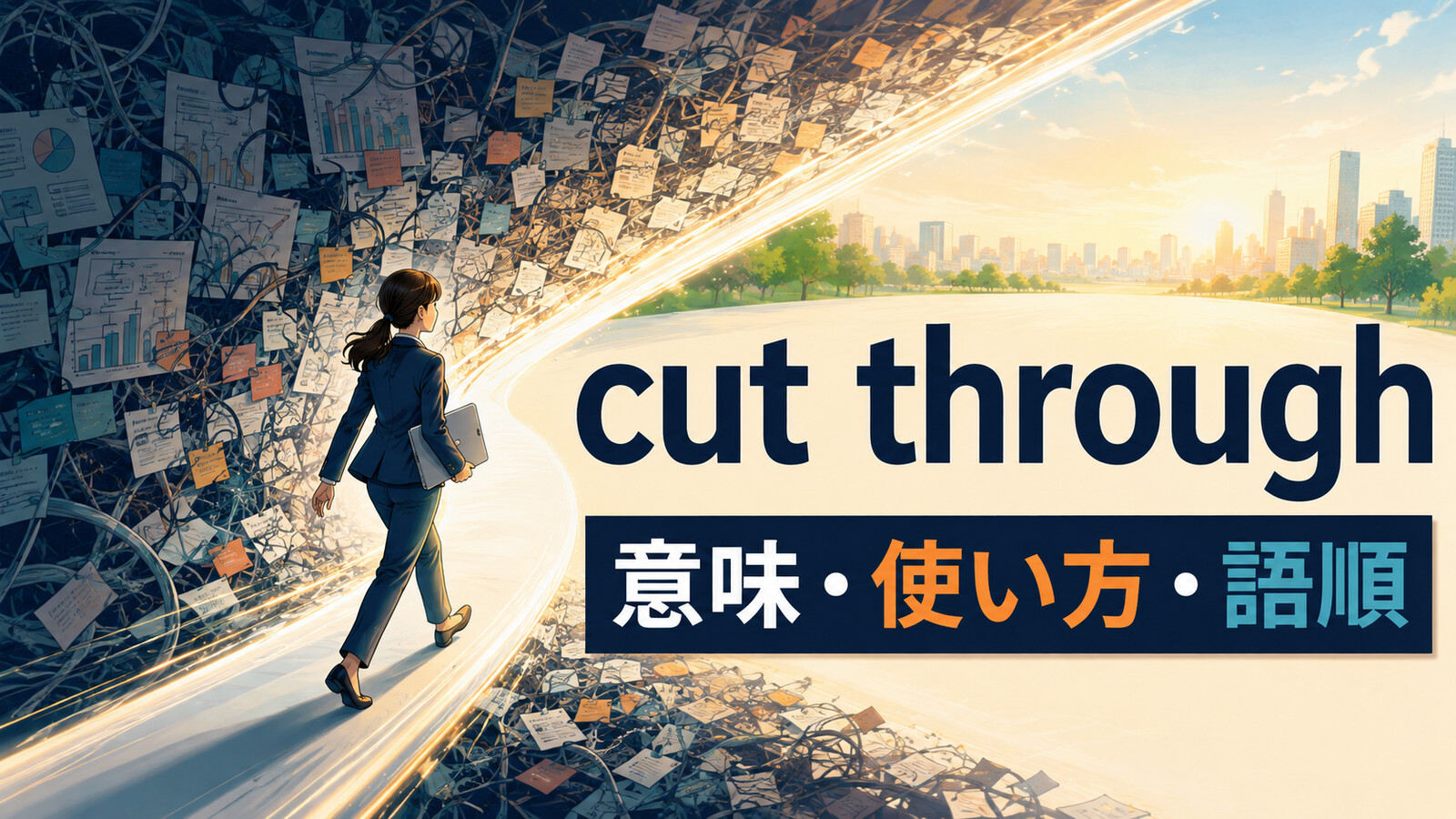 cut throughの意味・使い方・語順を表す複雑な障害を抜けて進むイラスト
