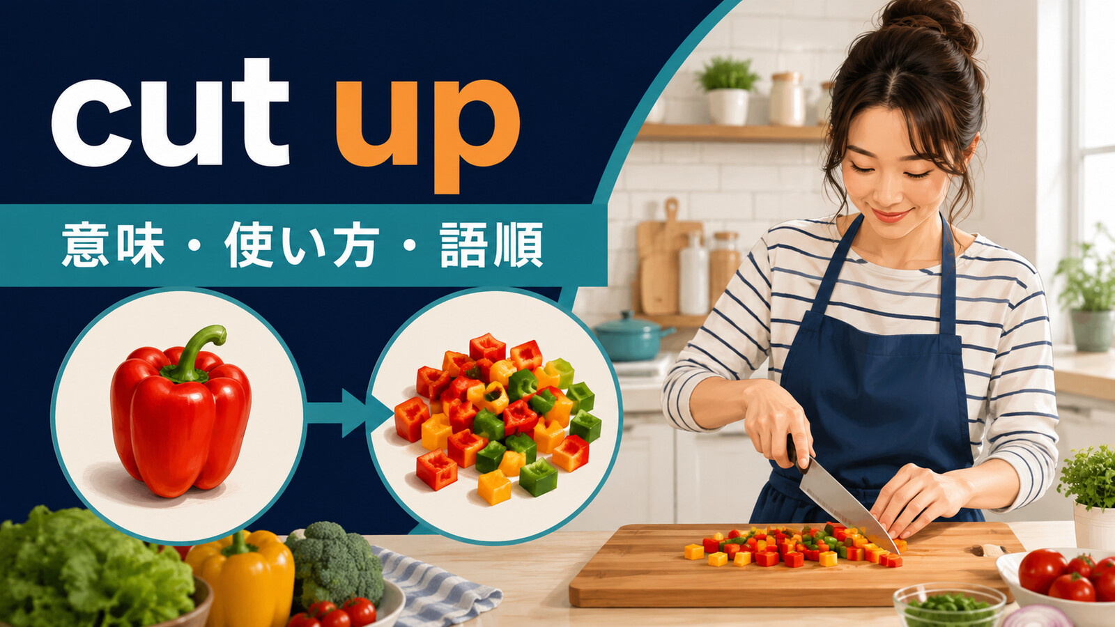 cut upの意味は？「細かく切る・ひどく悲しむ」の使い方・語順とchopとの違い