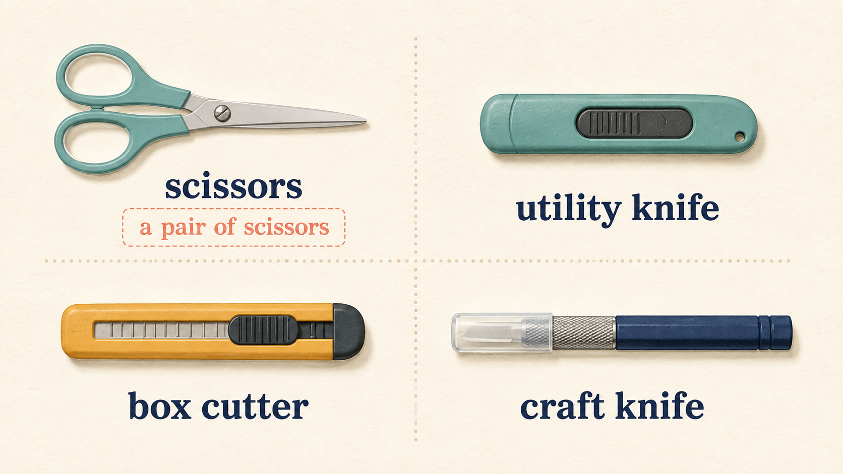 scissors・utility knife・box cutter・craft knifeの違い