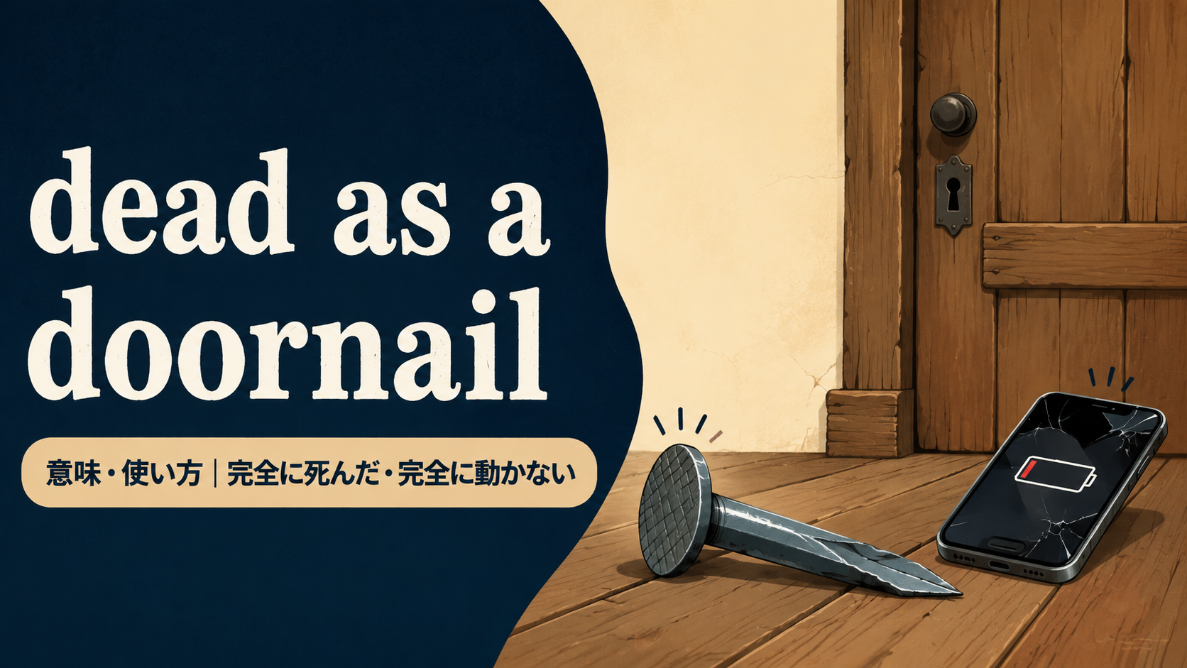 dead as a doornailの意味と使い方を示すアイキャッチ画像