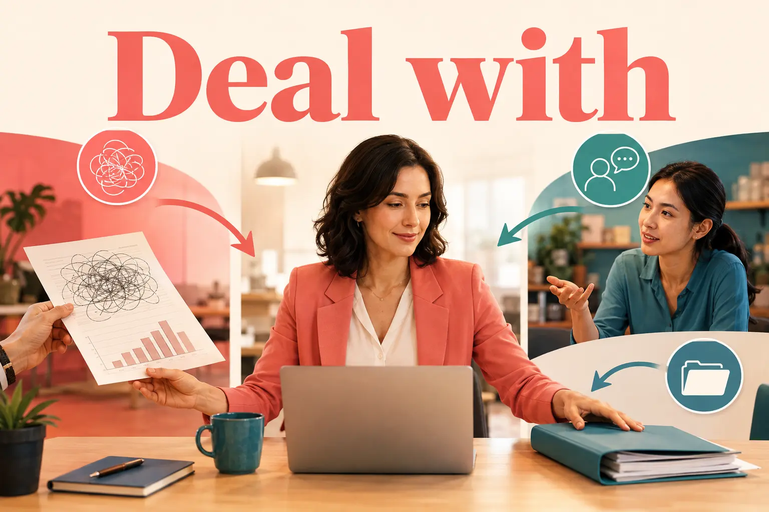Deal withの「対処する・扱う・関わる」を表すイラスト