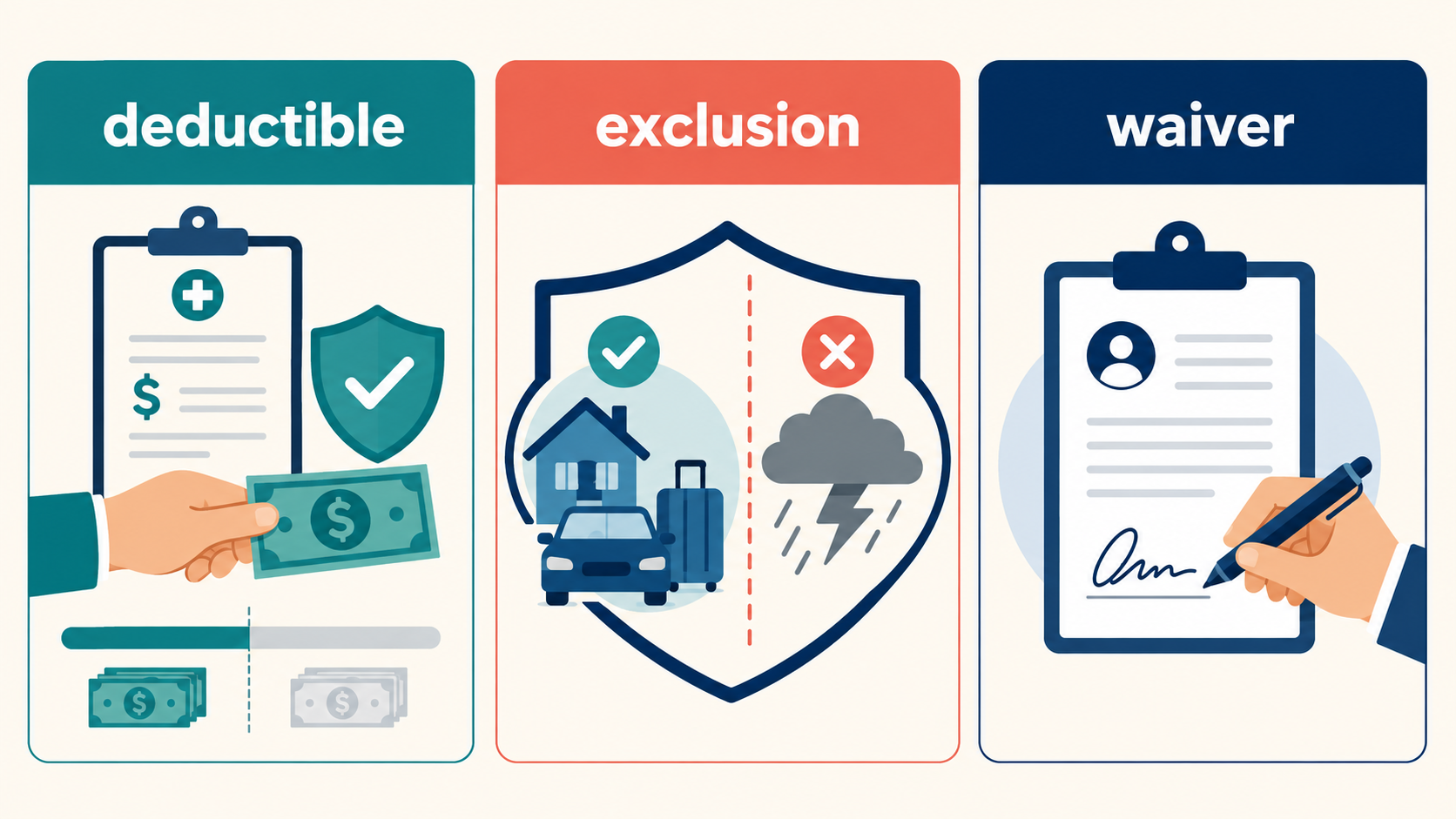 免責を表すdeductible、exclusion、waiverの違い