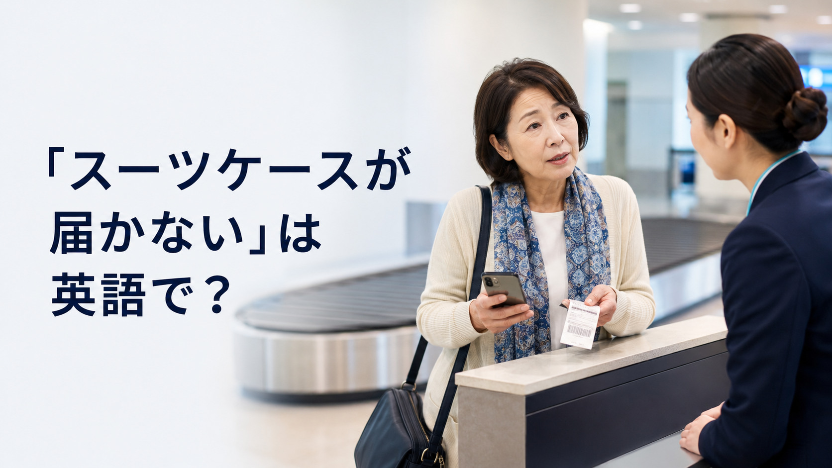 空港でスーツケースが届かず手荷物サービスへ相談する旅行者