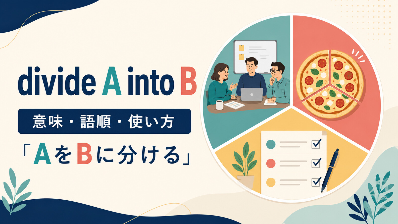 divide A into Bの意味は？「AをBに分ける」の語順・使い方と例文