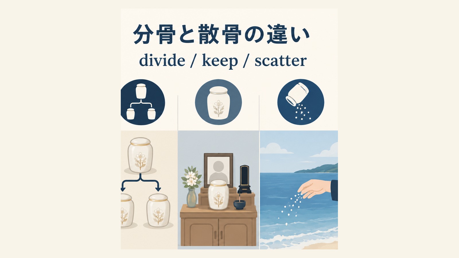 分骨の英語表現と文化差を説明するイラスト
