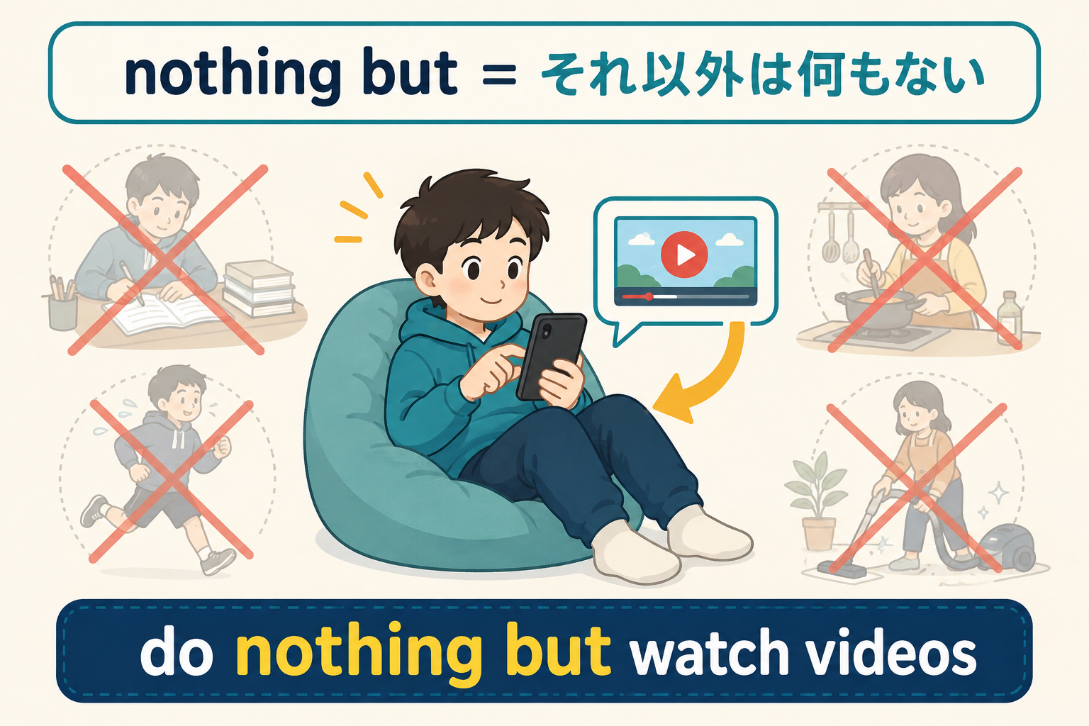 nothing butはそれ以外は何もないという意味を示す図解