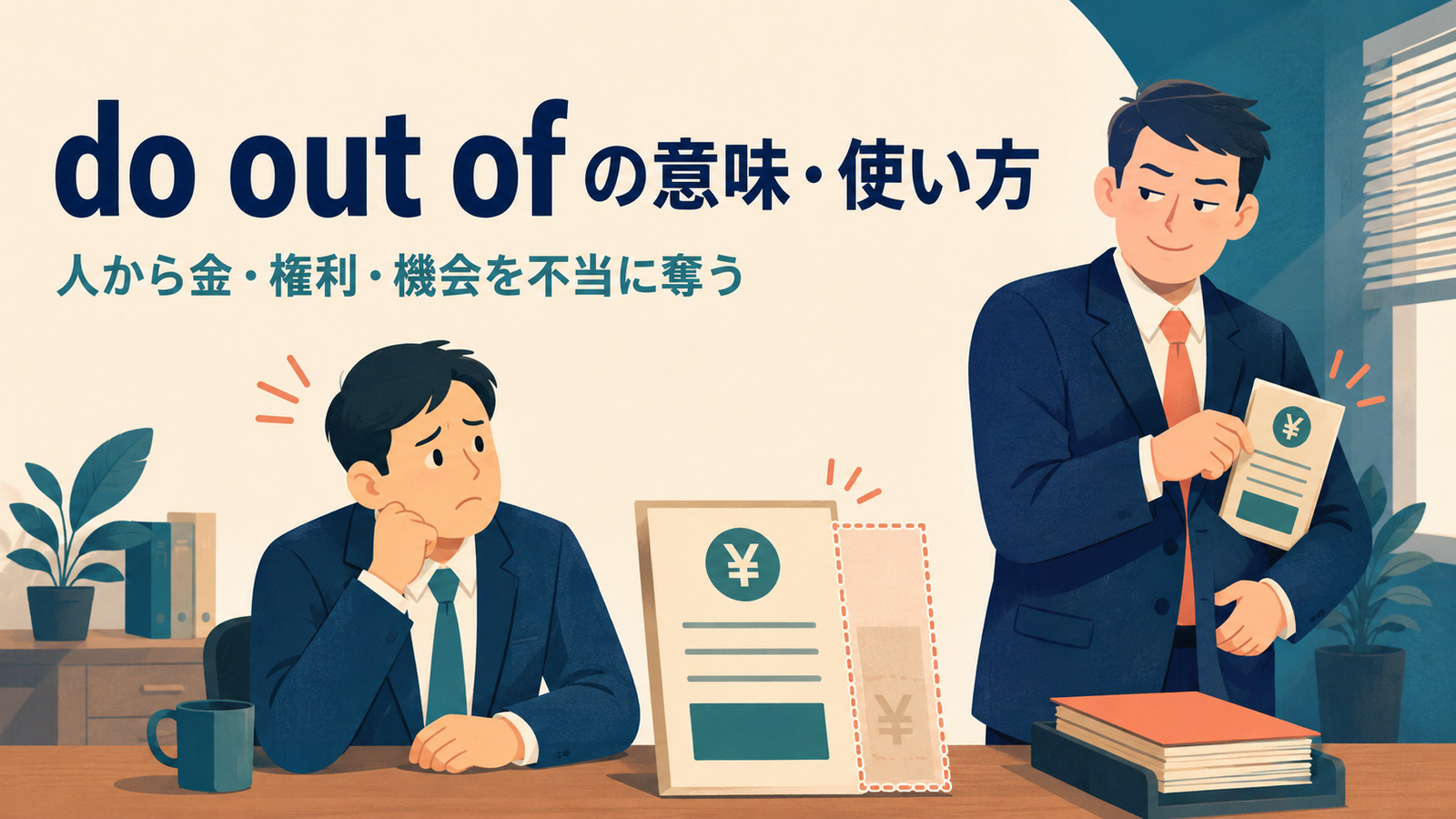 do out ofの意味・使い方｜do someone out of somethingの語順とcheatとの違い