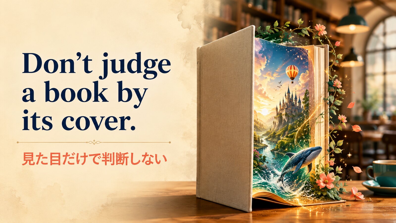 Don't judge a book by its cover.の意味と使い方を示すアイキャッチ画像