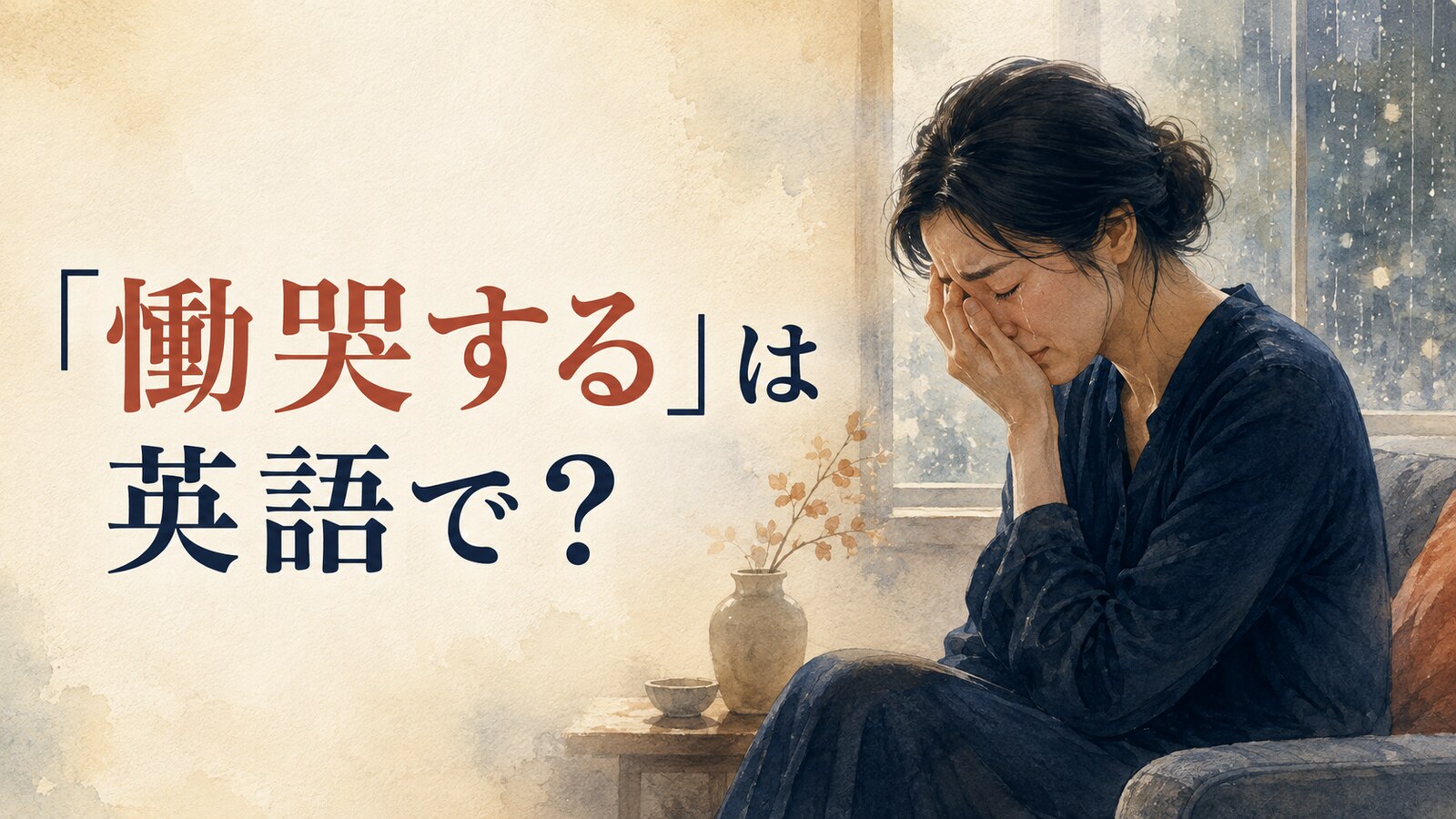 「慟哭する」は英語で？と書かれ、深い悲しみで泣く人物のアイキャッチ