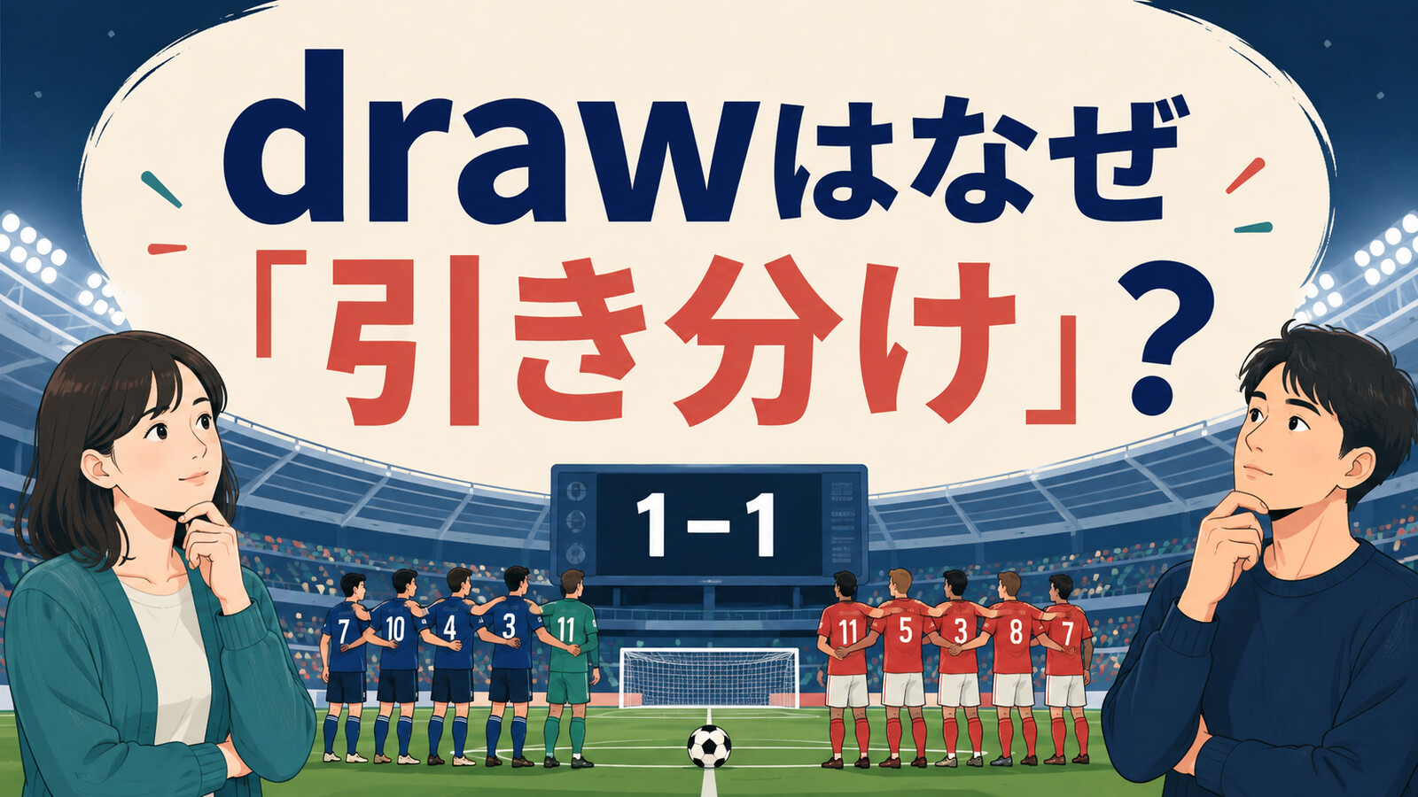 drawが引き分けを表す理由を1対1の試合で示すアイキャッチ