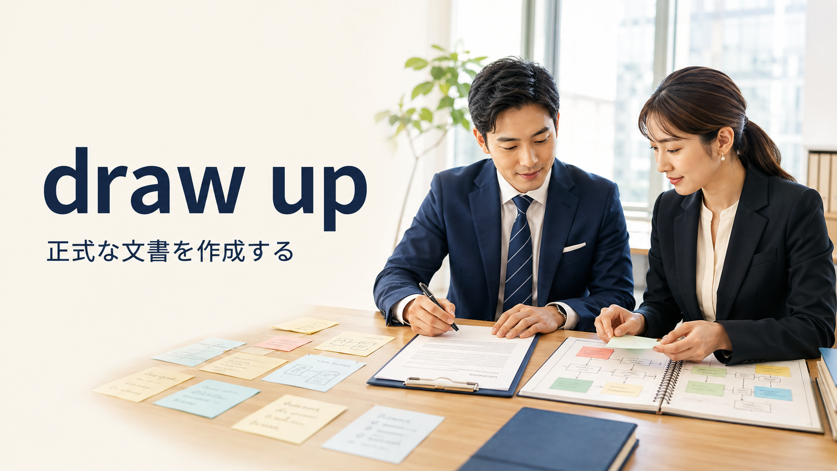 draw upの意味は？「正式な文書を作成する」の使い方とdraft・writeとの違い