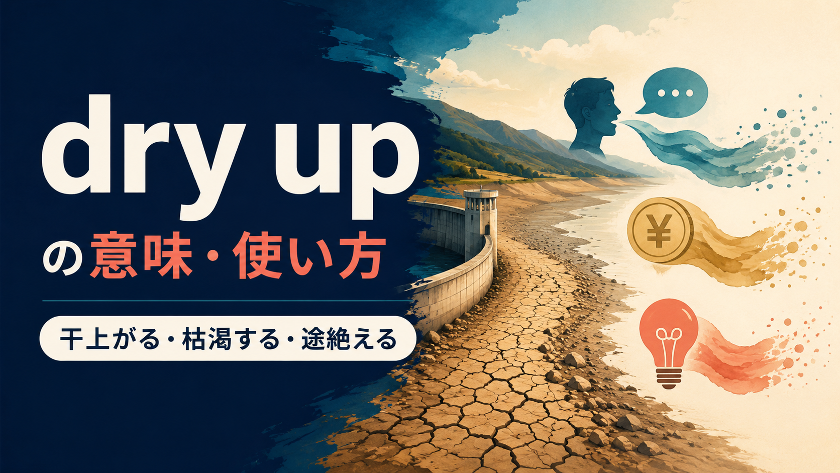 dry upの意味・使い方|干上がる・枯渇する・途絶える