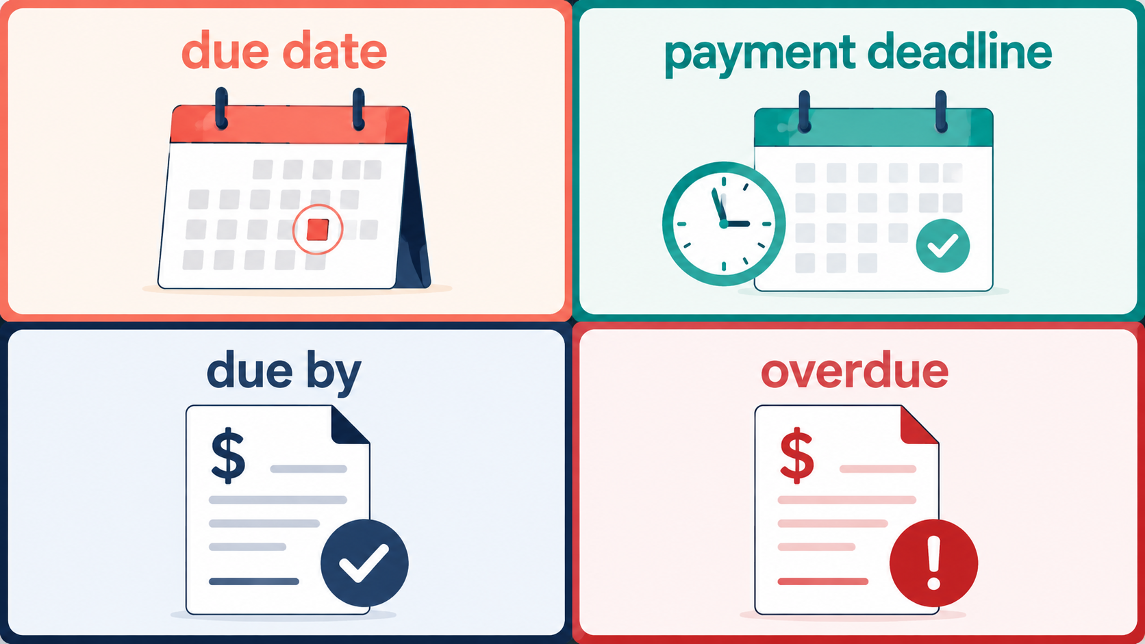 due date・payment deadline・due by・overdueの比較図