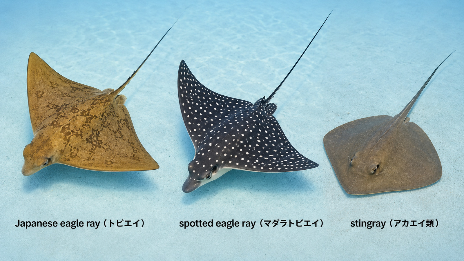 Japanese eagle ray・spotted eagle ray・stingrayの見た目の比較