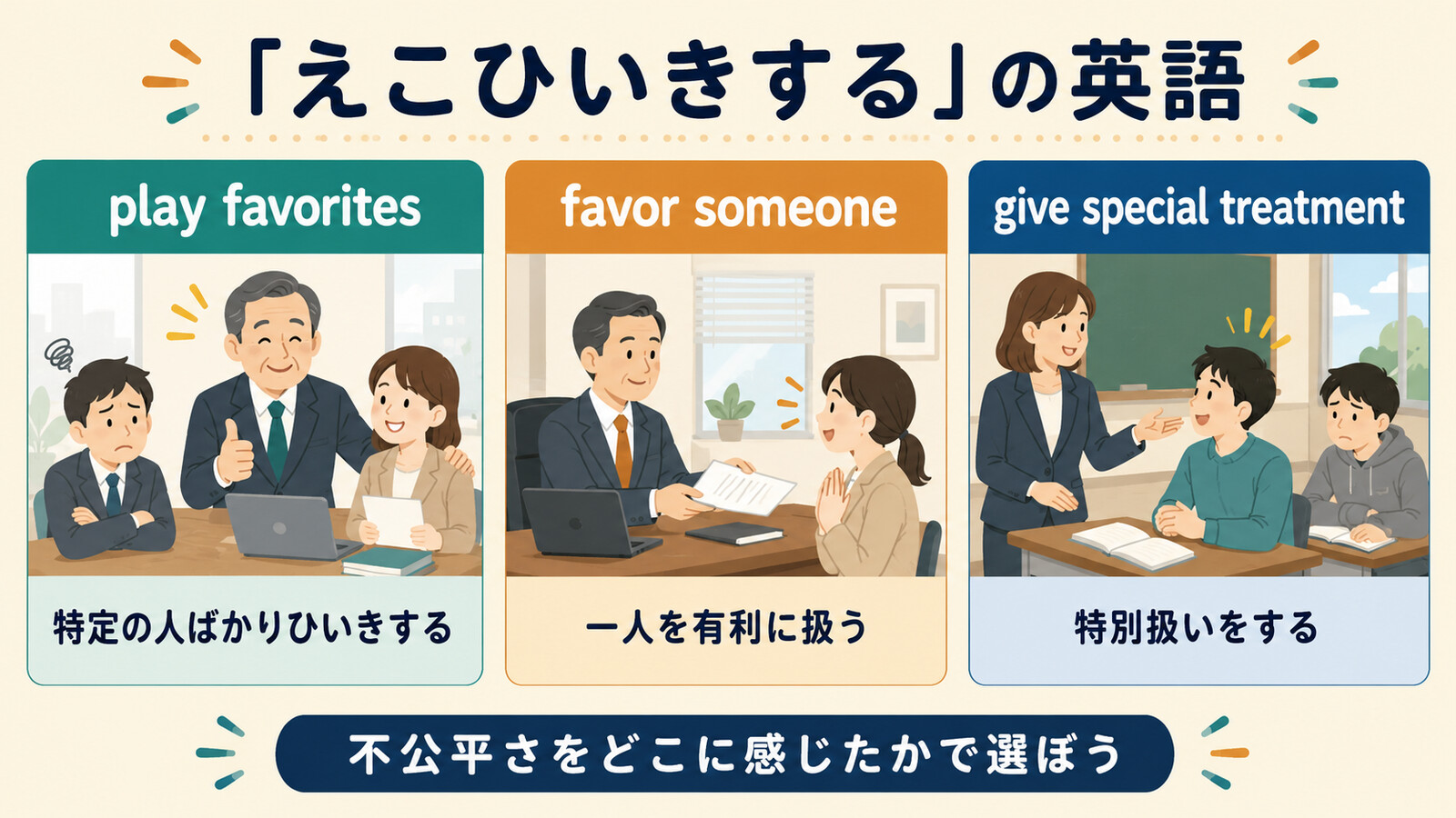 play favorites・favor・give special treatmentの違い