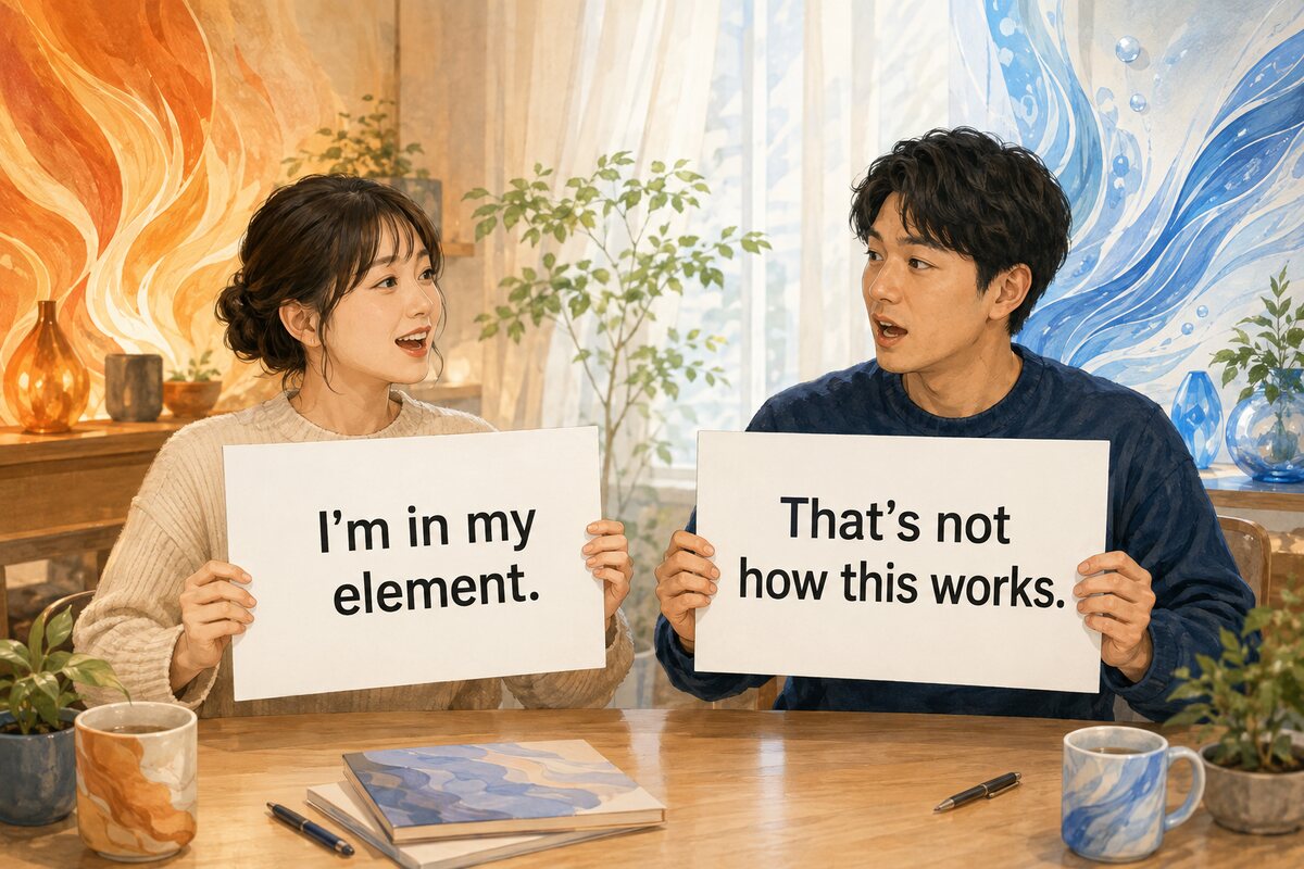 I'm in my element.とThat's not how this works.を練習する大人の英語学習者