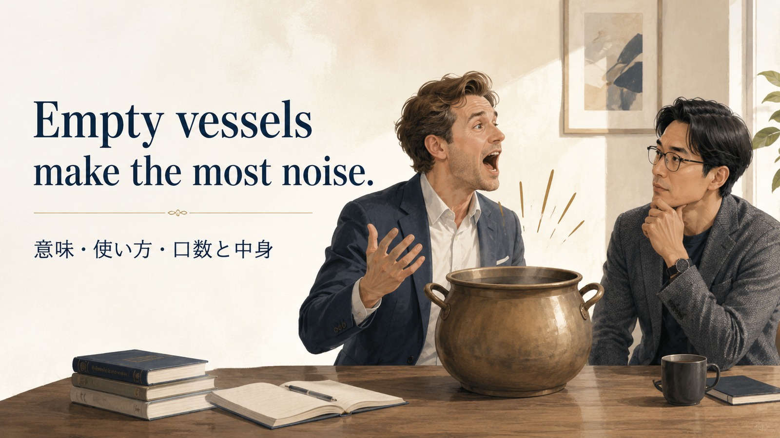 Empty vessels make the most noise.の意味・使い方を解説するアイキャッチ画像