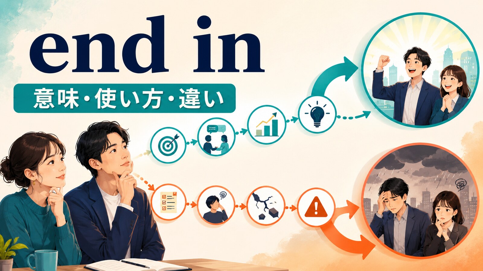 end inの意味は？「～という結果に終わる」の使い方とend with・end upとの違い