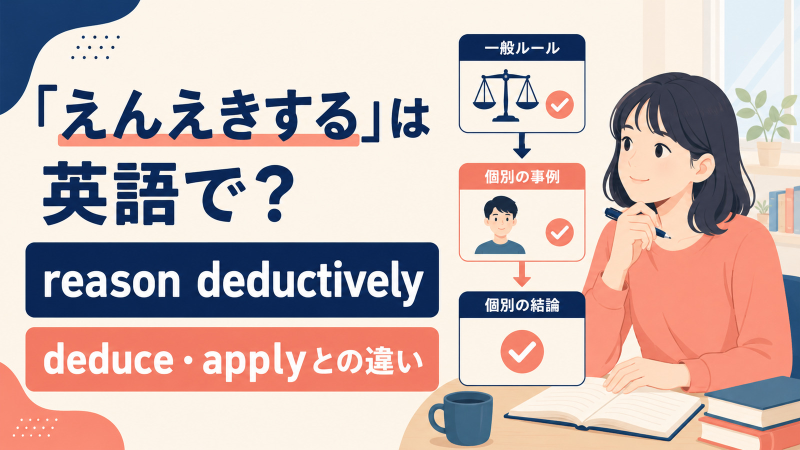 「演繹する」の英語reason deductivelyとdeduce・applyの違い