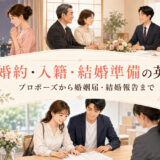 プロポーズ・両家顔合わせ・婚姻届で婚約と入籍の英語を学ぶアイキャッチ