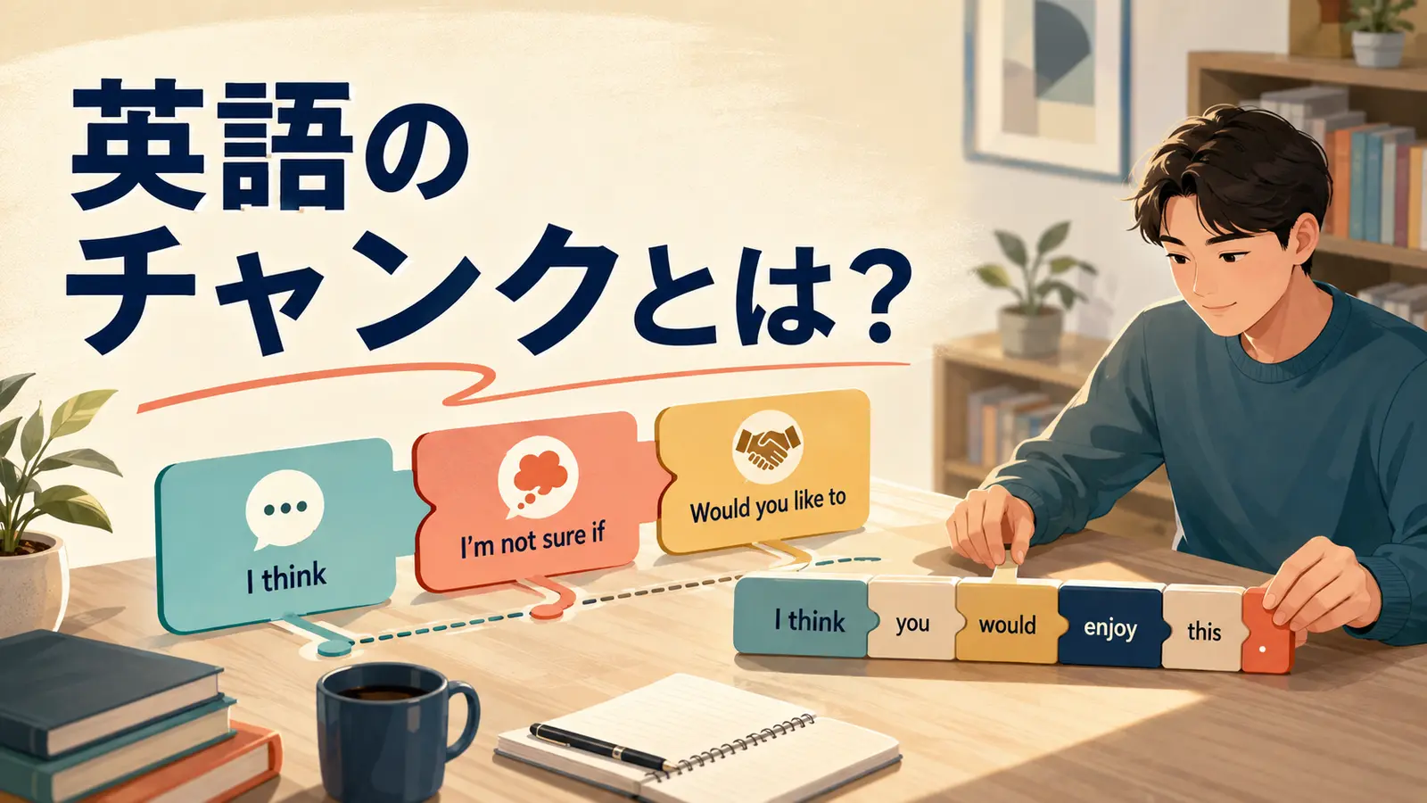 英語のチャンクをI thinkやI'm not sure ifなどの固まりで表したアイキャッチ画像
