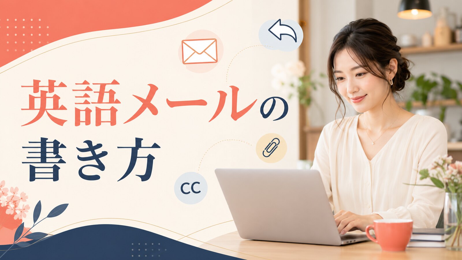 英語メールの書き方を学ぶ女性