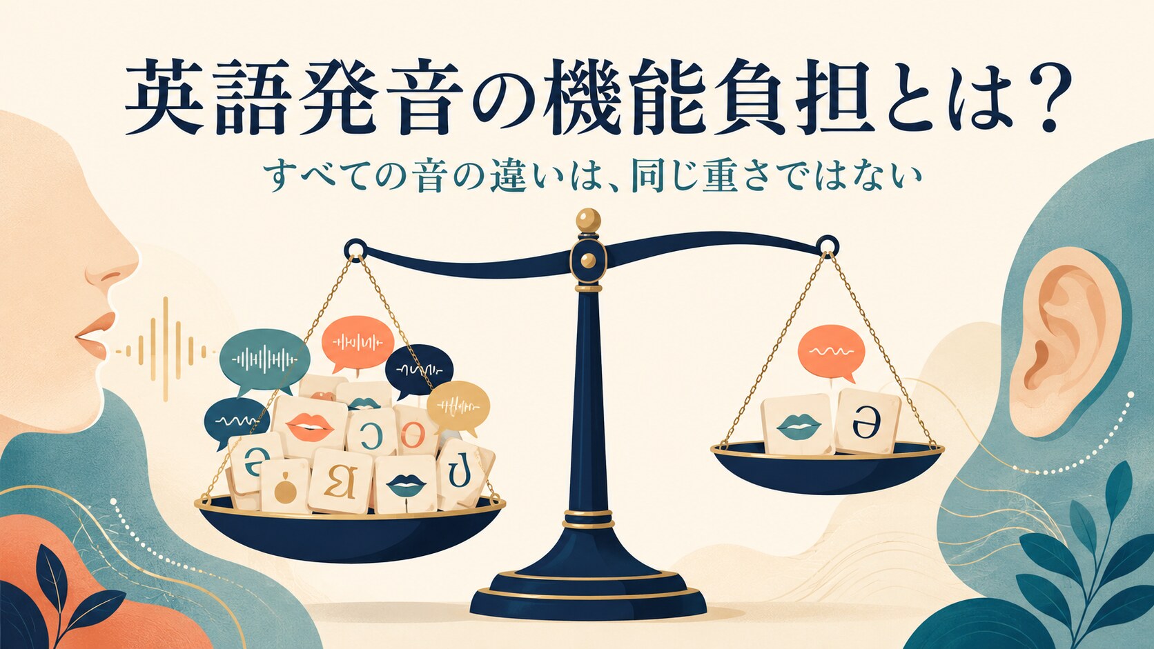 英語発音の機能負担を天秤で表したイラスト