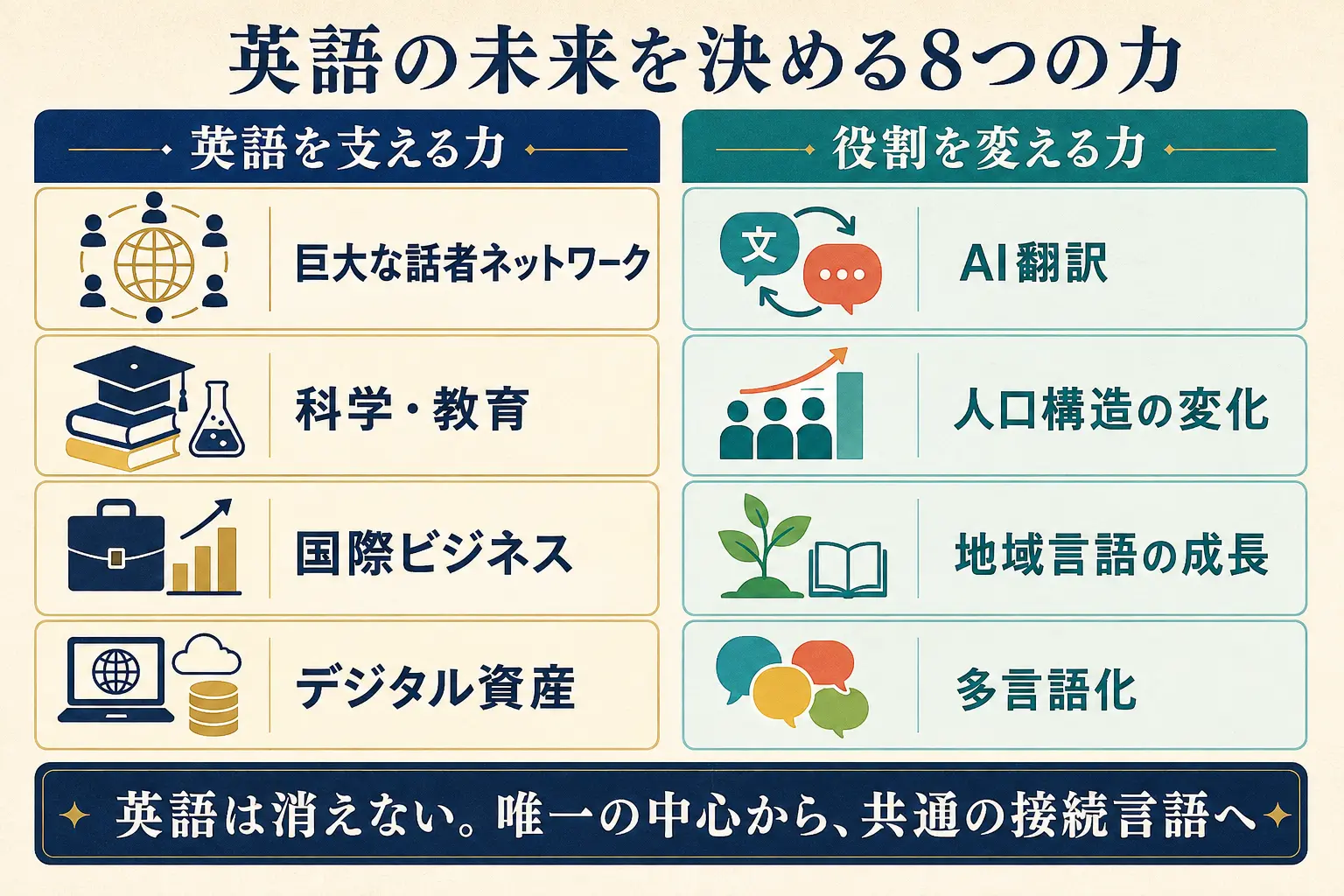 英語を支える力と役割を変える力を比較した図解