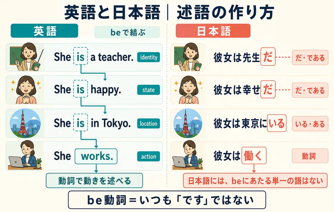 英語のbe動詞と一般動詞、日本語の述語構造の違い