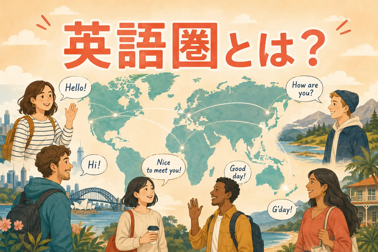 英語圏とは?英語が話されている世界を表すイラスト