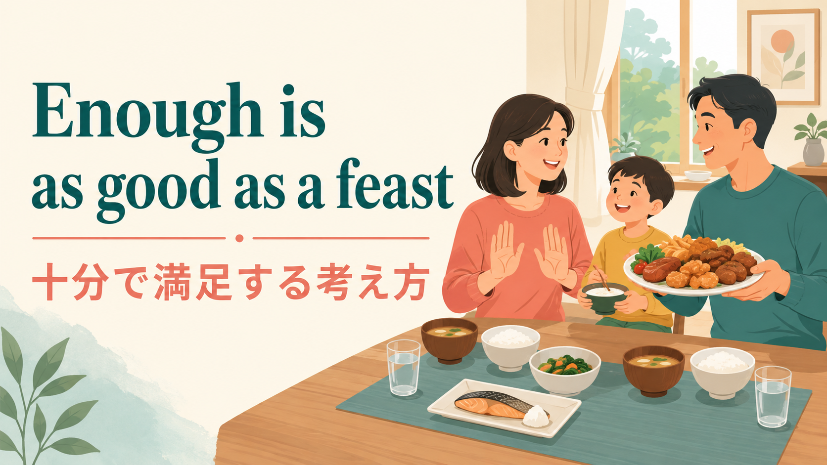Enough is as good as a feast の意味｜「足るを知る」のニュアンス・使い方・例文
