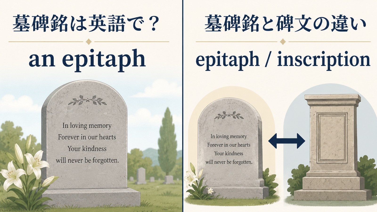 「墓碑銘」は英語で？an epitaphの意味・使い方・文化差と例文