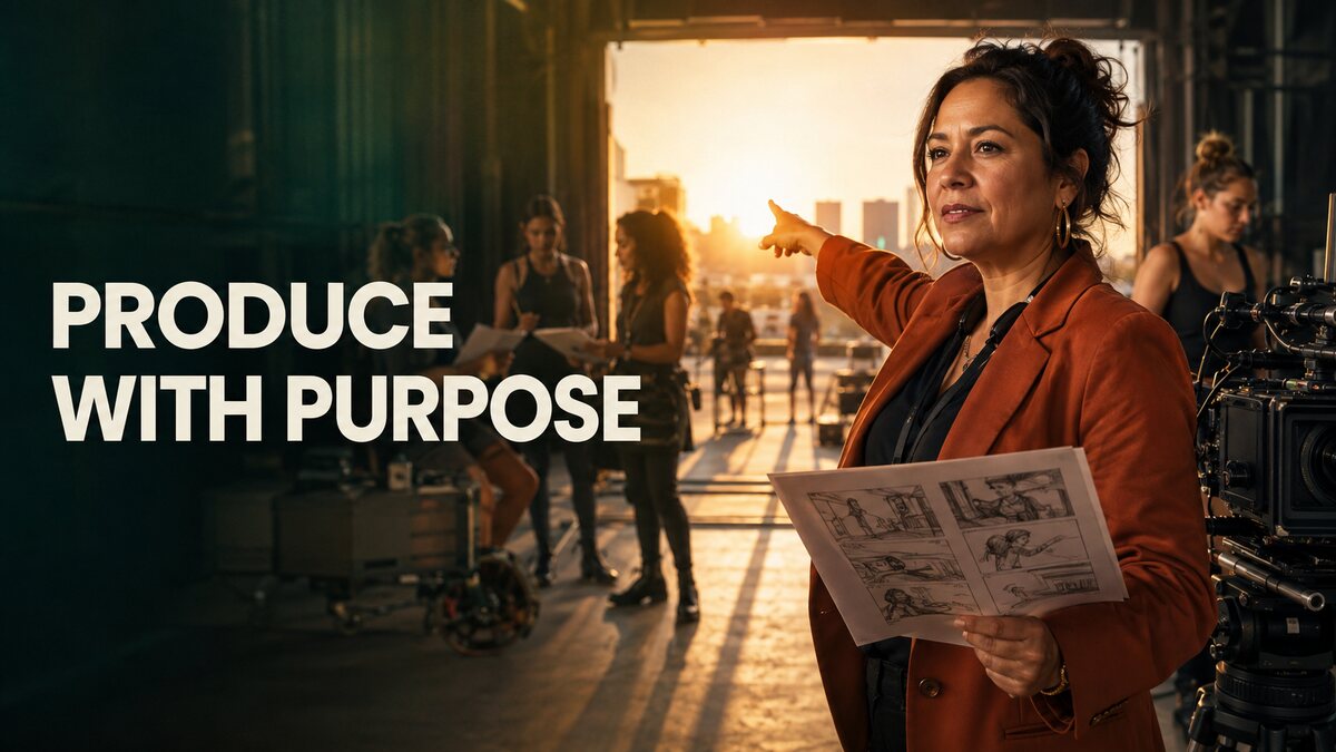 女性監督が映画セットで指示を出すProduce with purposeのイメージ