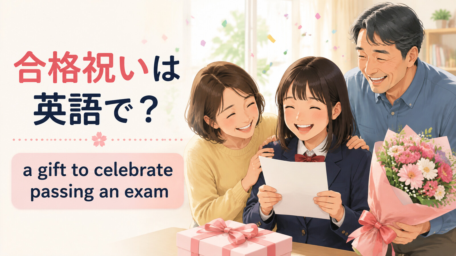 「合格祝い」は英語で？a gift to celebrate passing an examの使い方・文化差と例文