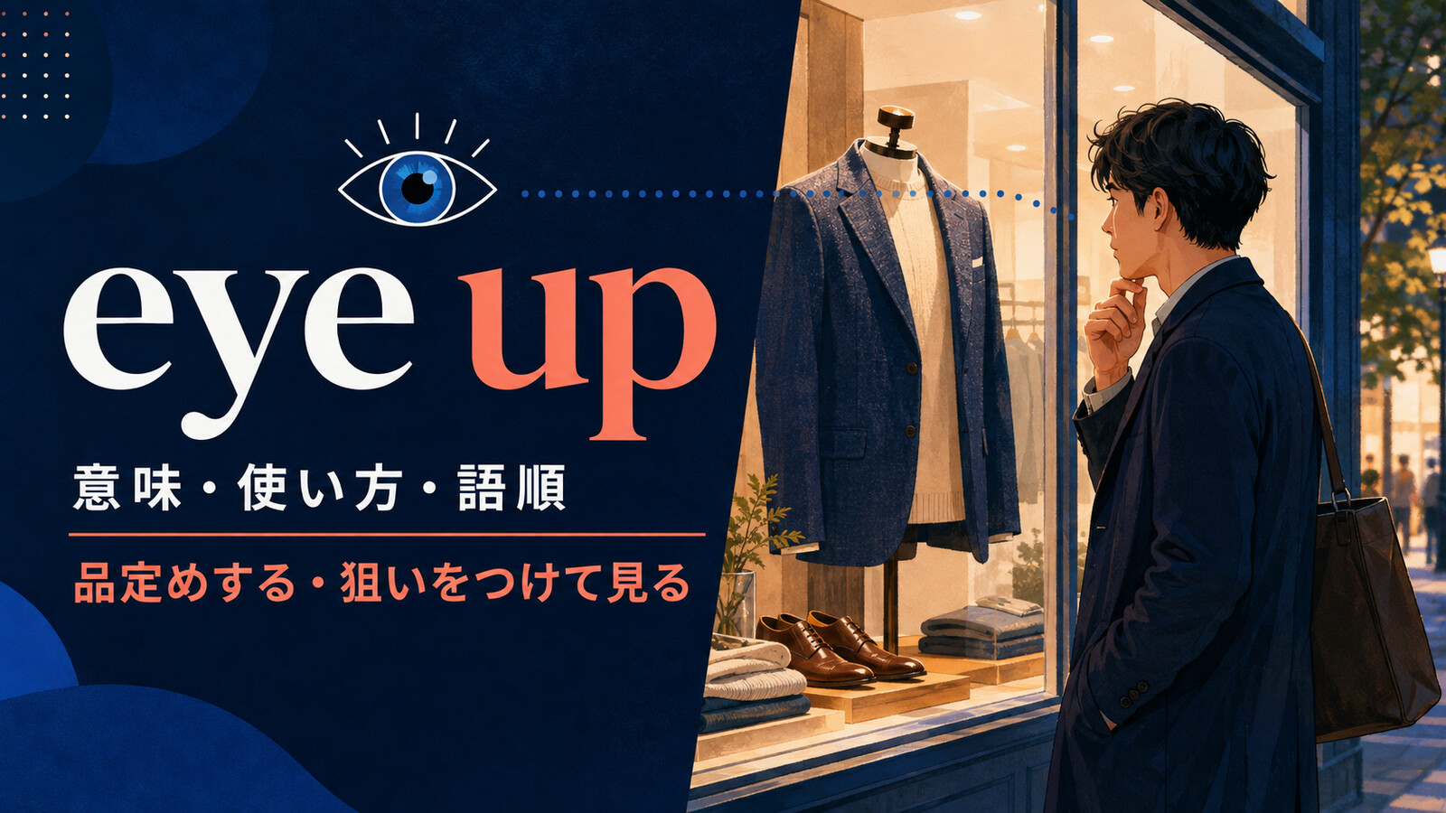 eye upの意味は？「品定めする・狙いをつけて見る」の使い方・語順とcheck outとの違い