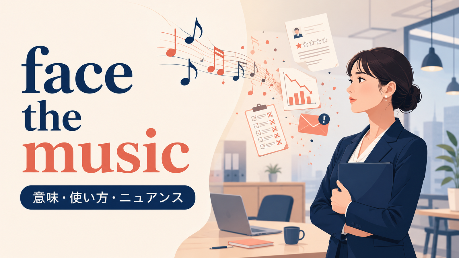 face the musicの意味・使い方・ニュアンスを示すアイキャッチ