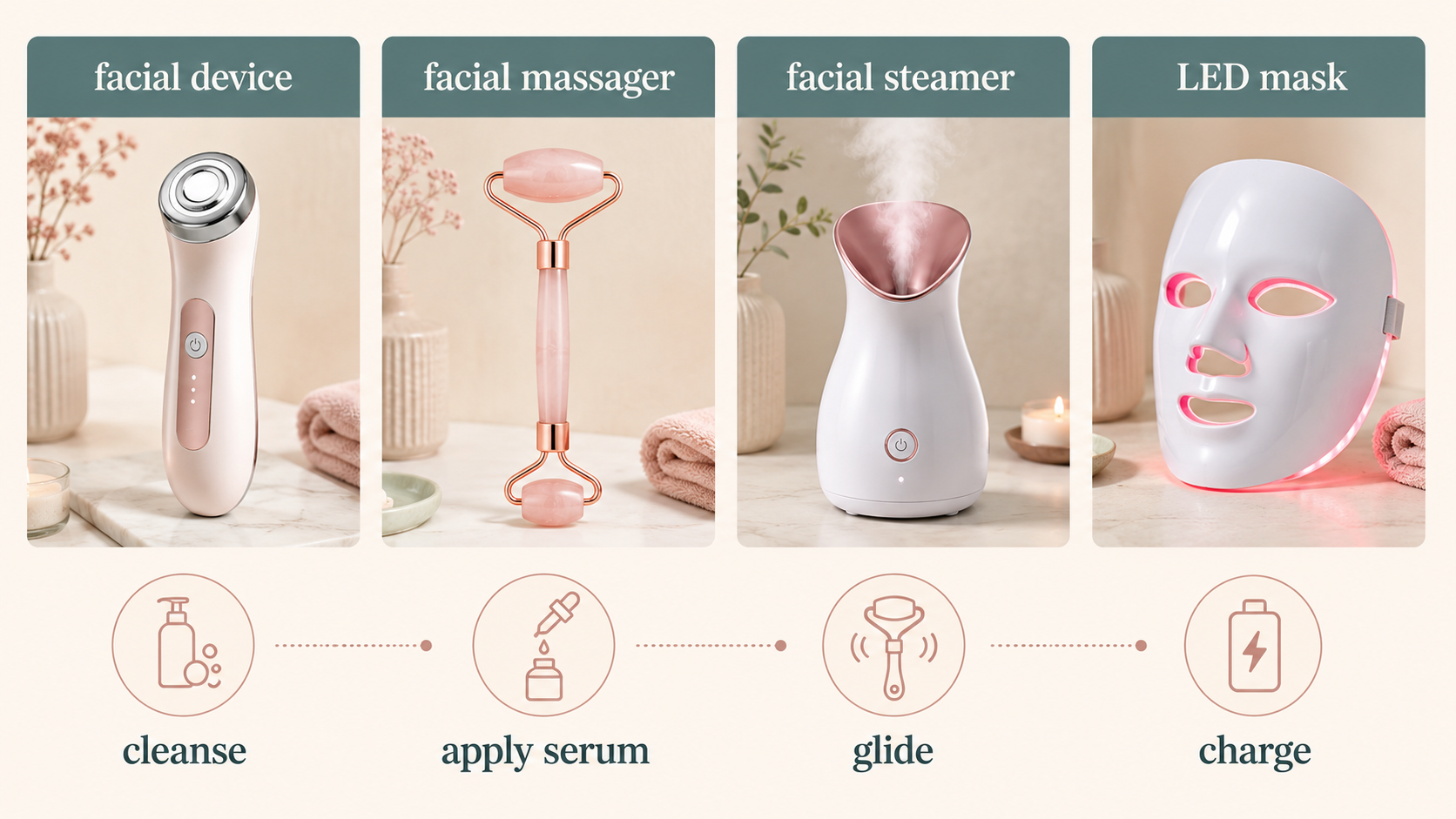 facial device facial massager facial steamer LED maskの英語図解