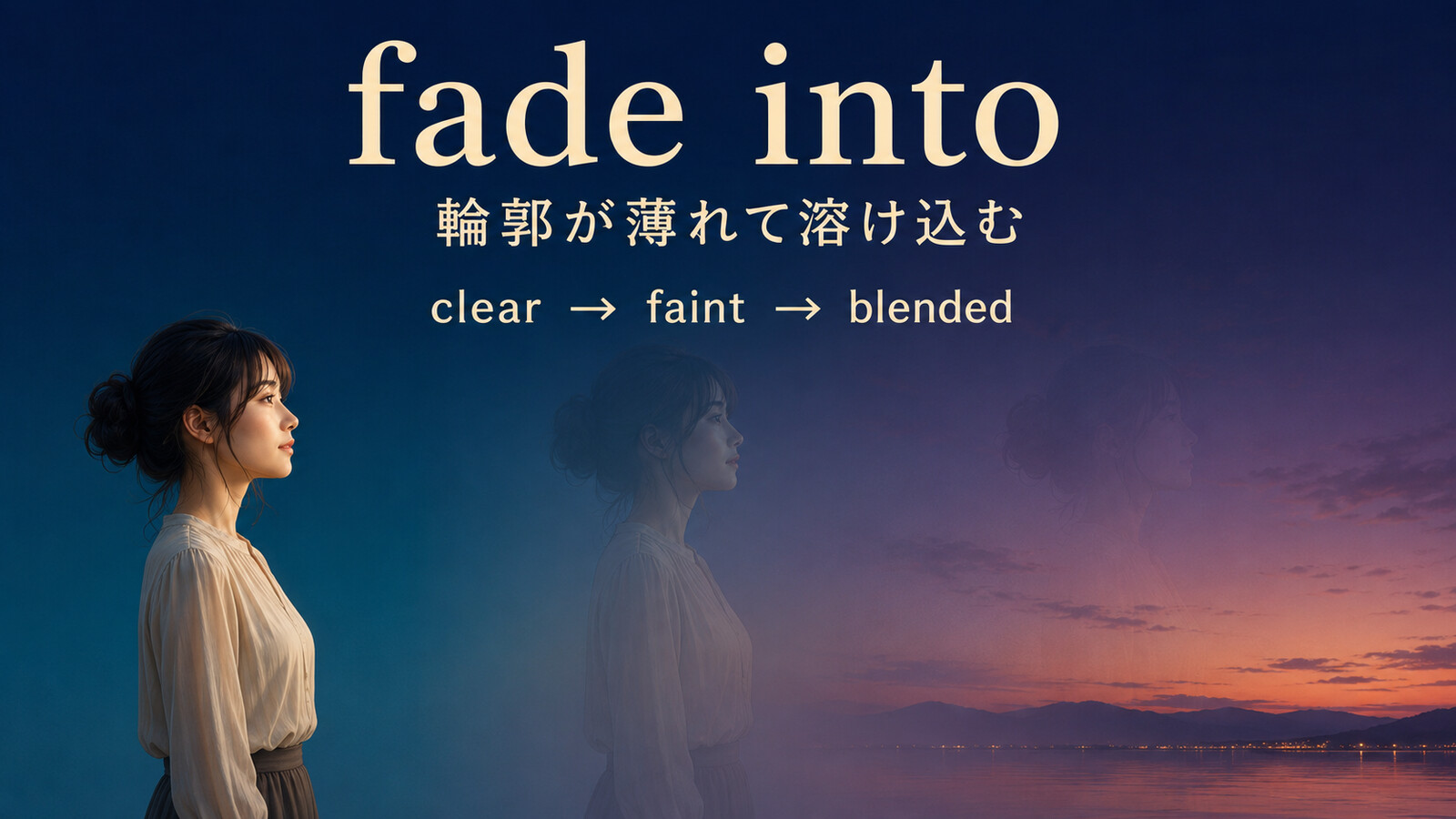 fade intoが輪郭を失って背景へ溶け込むイメージ