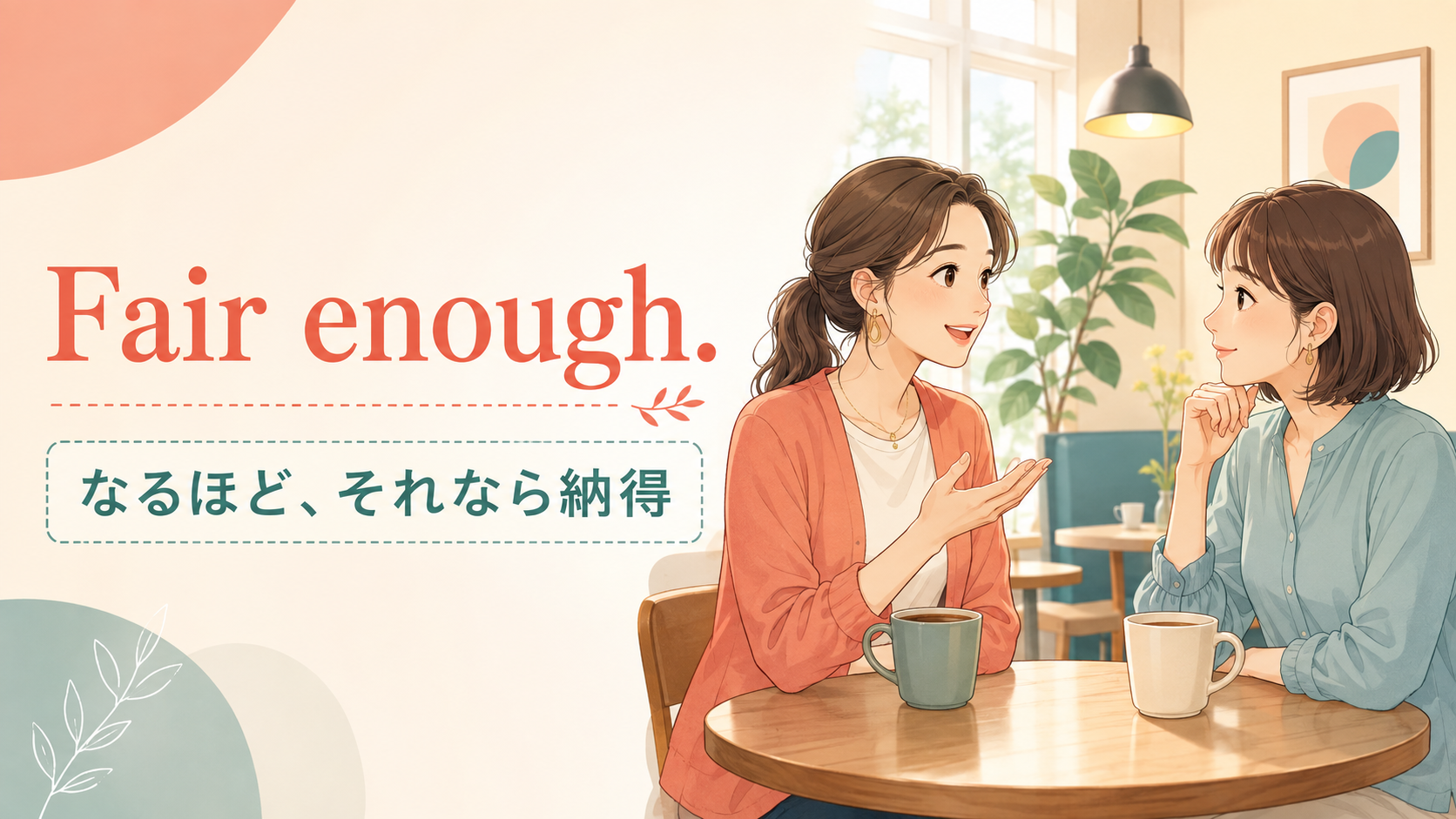 Fair enoughの意味を、理由を聞いて納得する英会話として表したイラスト